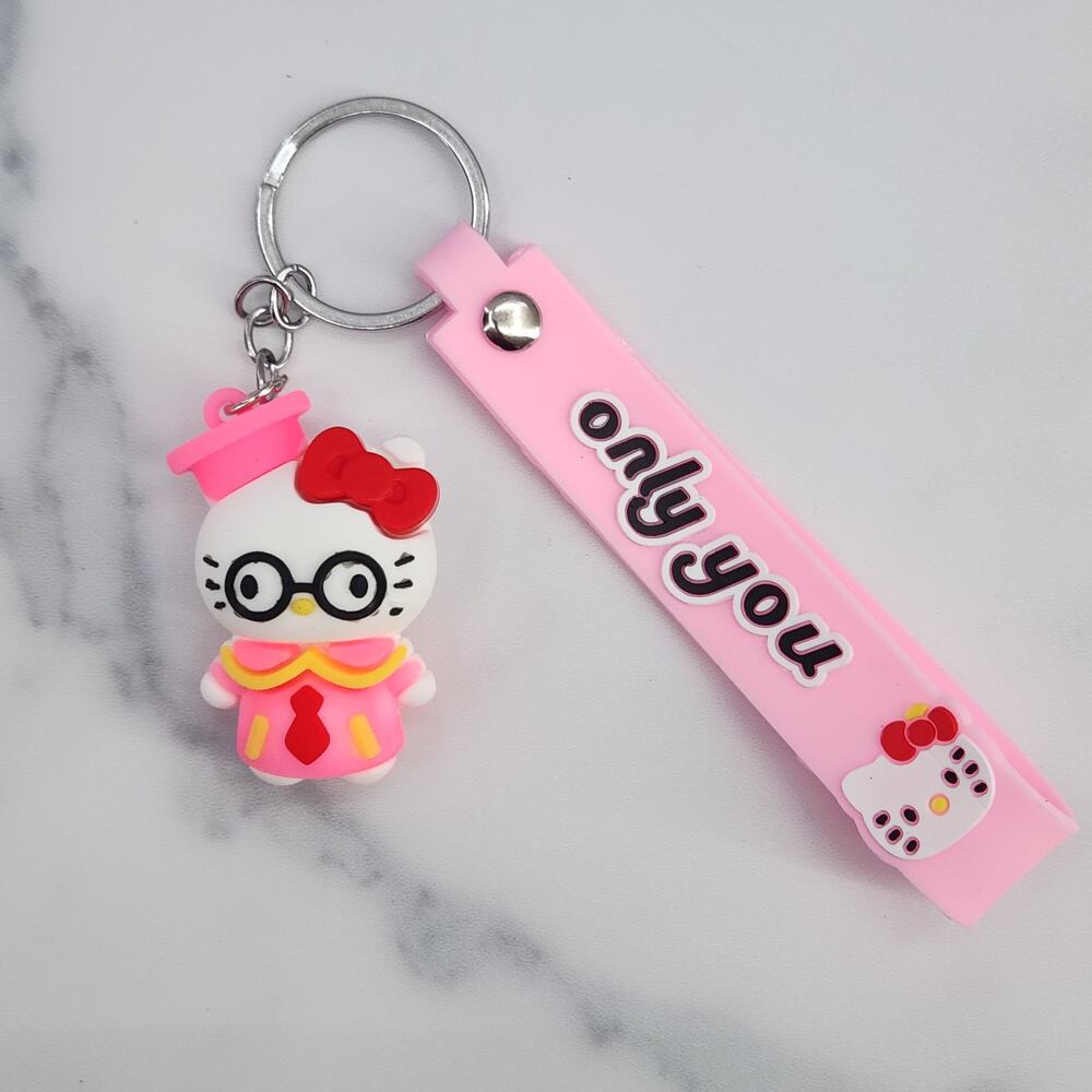 *NEW* Hello Kitty Pink Scholar Hat & Gown 3D Figure Keychain & Strap "only you"